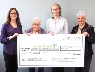 Left to Right: Heather Rogers, Executive Director SFCSC; Vera Shepherd, Clerk of Session; Mary Ellen Ivison, Chair of Session; Bev Gower, Church Member & SFCSC Volunteer.